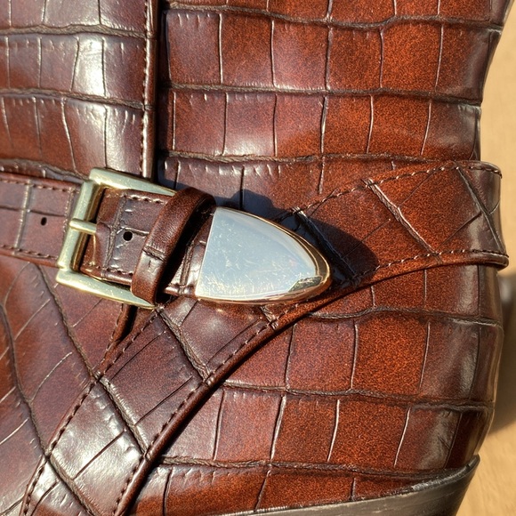 Just Fab Elora buckle under boot detail cowgirl booties faux croc in brown 7.5 - Picture 10 of 16